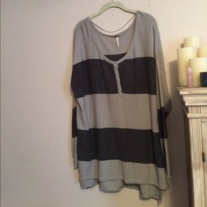 Free People gray and black linen striped tunic top